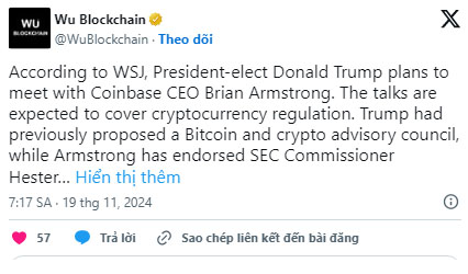 Trump meets privately with Coinbase CEO - Source: X by user @WuBlockchain