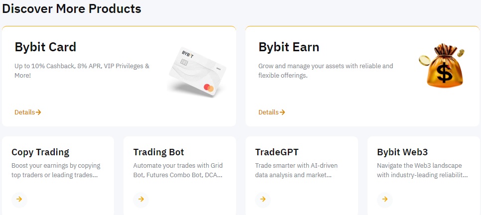 Featured products of Bybit cryptocurrency exchange